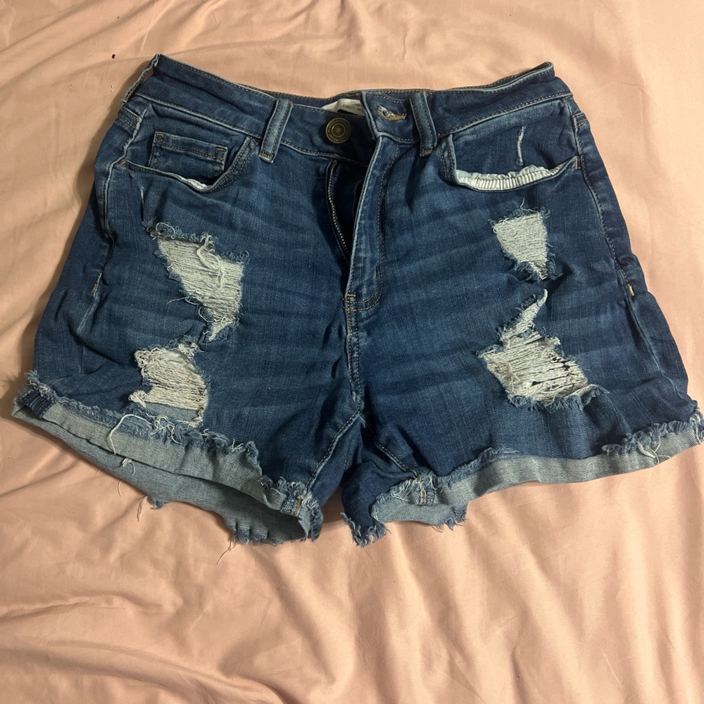 Distressed High Waisted Denim Shorts